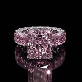 Pink Diamond Radiant Cut Sterling Silver Wedding Rings