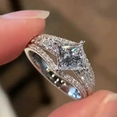 Crown Princess Cut Sterling Silver Engagement Rings