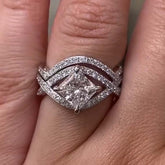 Curved Design Princess Cut Sterling Silver Wedding Sets