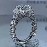 Double Halo Round Cut Sterling Silver Wedding Rings