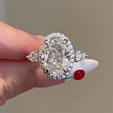 Fine Oval Cut Sterling Silve Halo Engagement Rings
