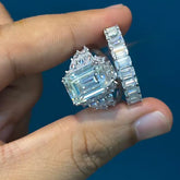 Exquisite Sterling Silver Emerald Cut Engagement Rings