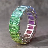 Radiant Cut Gradient Rainbow Colors Silver Wedding Bands