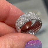 Gravel Inlay Round Cut Sterling Silver Wedding Bands