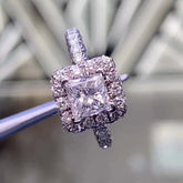 Luxurious Princess Cut Sterling Silver Halo Engagement Rings