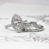 Halo Marquise Cut Sterling Silver Wedding Sets