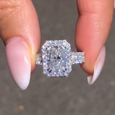 Halo Radiant Cut Sterling Silver Engagement Rings