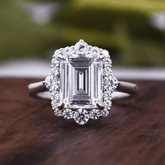 Halo Sterling Silver Emerald Cut Engagement Rings