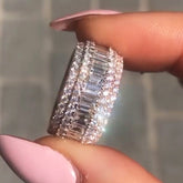 Handmade Retro Baguette Cut Sterling Silver Wedding Bands