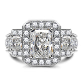 Brilliant Radiant Cut Halo Sterling Silver Engagement Rings