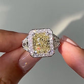 Halo Yellow Diamond Sterling Silver Engagement Rings