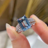 Aquamarine Radiant Cut Silver Wedding Rings