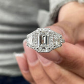 Three-Stone Sterling Silver Emerald Cut Engagement Rings