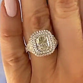 Double Halo Radiant Cut Sterling Silver Engagement Rings