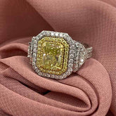 Unique Yellow Diamond Radiant Cut Sterling Silver Engagement Rings