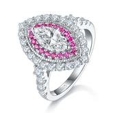 Marquise Cut Moissanite Halo Sterling Silver Wedding Rings