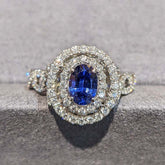 Sapphire Oval Cut Sterling Silver Halo Engagement Rings