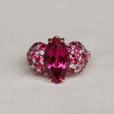 Pomegranate Red Marquise Cut Sterling Silver Vintage Engagement Rings