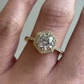 Handmade Hexagonal Halo 3 CT Round Cut Silver Promise Rings