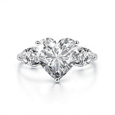 Three Stone Sterling Silver Heart Cut Engagement Rings