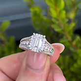 Elegant Asscher Cut Sterling Silver Halo Engagement Rings