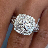 Double Halo Round Cut Sterling Silver Engagement Rings