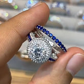 Halo Round Cut Sterling Silver Wedding Sets