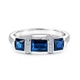Handmade Blue Baguette Cut Silver Wedding Rings