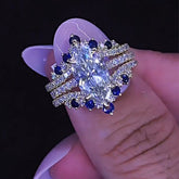 V-Shaped Sapphire Sterling Silver Wedding Sets