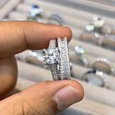 Brilliant Round Cut Sterling Silver Wedding Sets