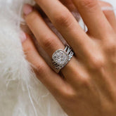 Stackable Cushion Cut Sterling Silver Halo Wedding Sets