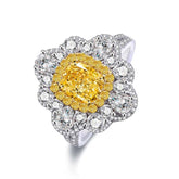 Yellow Ice Flower Cushion Cut Sterling Silver Halo Engagement Rings