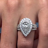 Three Arm Pear Cut Sterling Silver Halo Engagement Rings