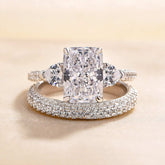 Three-Stone Style Radiant Cut Sterling Silver Engagement Rings