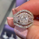 Oval Cut Vintage Sterling Silver Wedding Sets