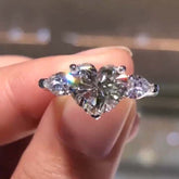 Three Stones Heart Cut Sterling Silver Heart Cut Engagement Rings