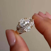 Three Stones Oval Cut Yellow Gold Wedding Rings