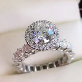Full Diamond Round Cut Sterling Silver Engagement Rings