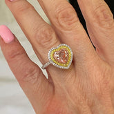 Pink Diamond Halo Heart Cut Sterling Silver Engagement Rings