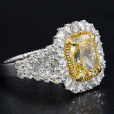Halo Yellow Diamond Cushion Cut Engagement Rings