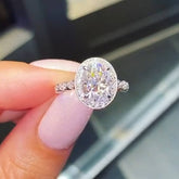 Halo Oval Cut Sterling Silver Wedding Rings