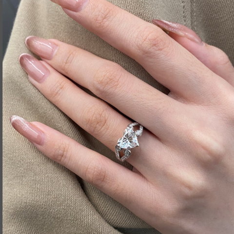 Handmade 2 CT Heart Cut Unique Sterling Silver Promise Rings