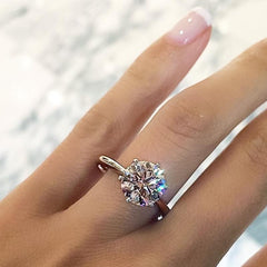 Single Diamond Round Cut Sterling Silver Engagement Rings