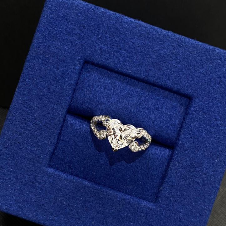 Handmade 2 CT Heart Cut Unique Sterling Silver Promise Rings