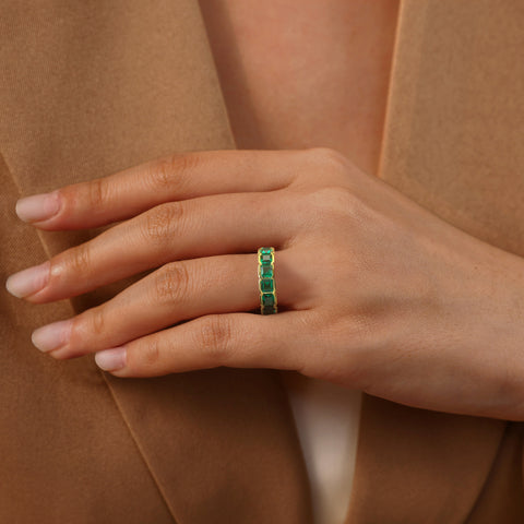 Handmade Retro Radiant Cut Emerald Fashion Rings