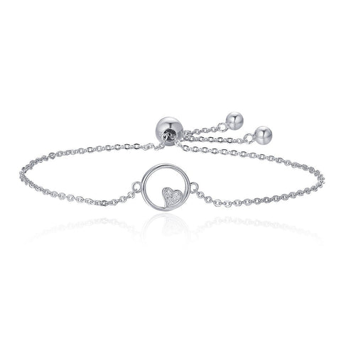 925 Sterling Silver Hollow Heart Infinity Circle Chain Bracelet - jolics