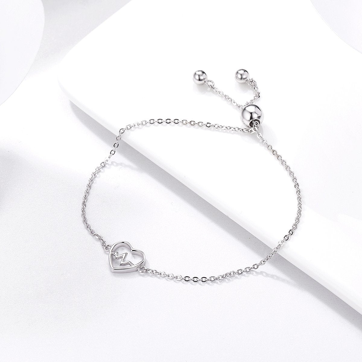 925 Sterling Silver Racing Heart Beaded Chain Bracelet - jolics