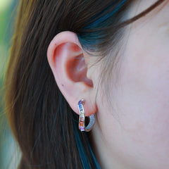 Irregular earrings Silver rainbow zircon earrings
