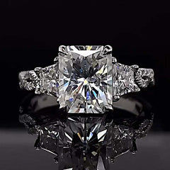 Three Stone Radiant Cut Sterling Silver Engagement Rings