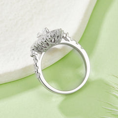 Marquise Cut Moissanite Halo Sterling Silver Wedding Rings